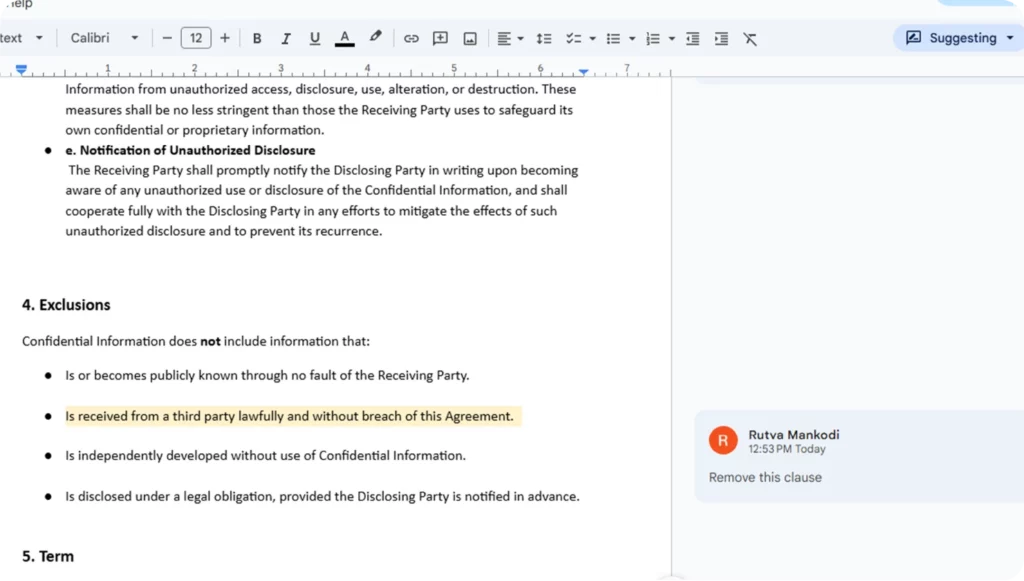 How to redline in Google Docs | Step 4 | HyperStart CLM