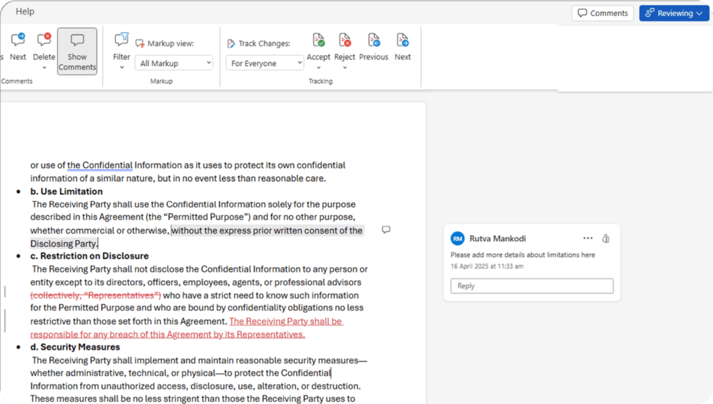 Word redlines and comments | HyperStart