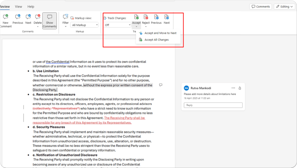 Accept or reject changes | HyperStart CLM