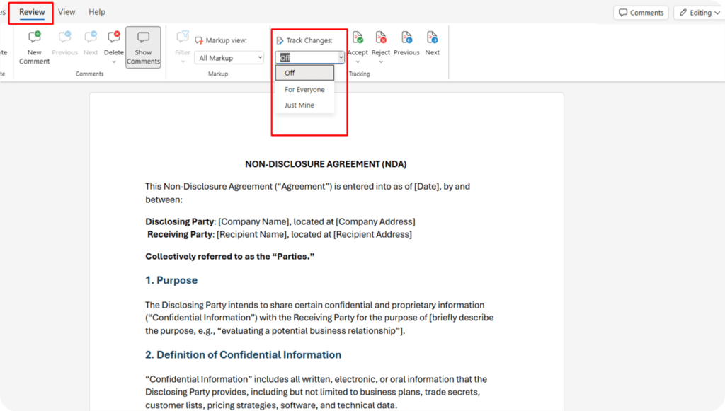 Track Changes in Word | HyperStart CLM