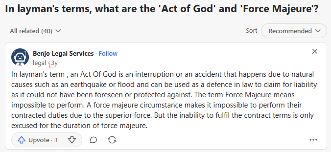 quora explanation of act of god versus force majeure